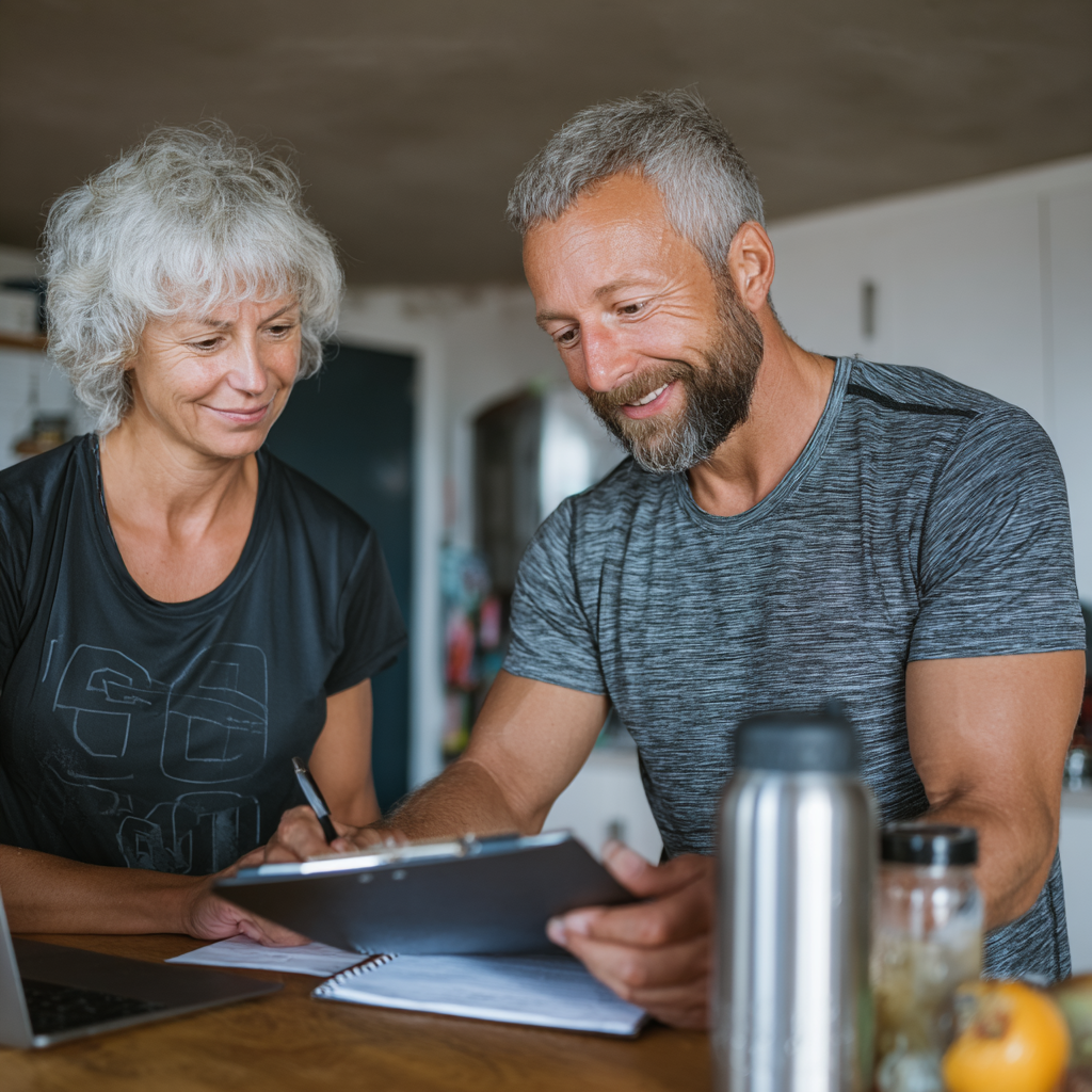 53 years old man reviewing personalized meal plan with nutritionist